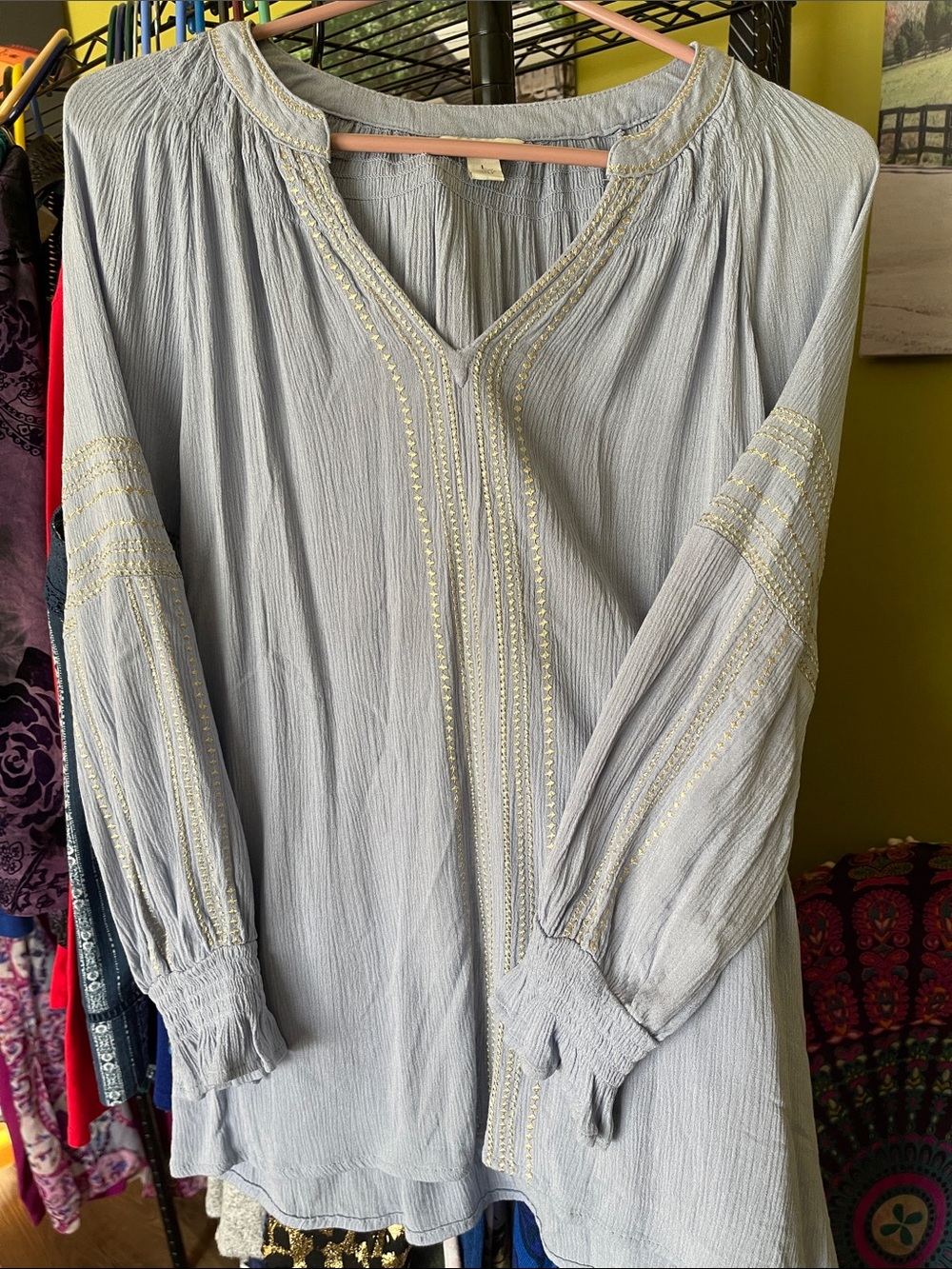 Cato Light Blue Embroidered V-Neck Tunic